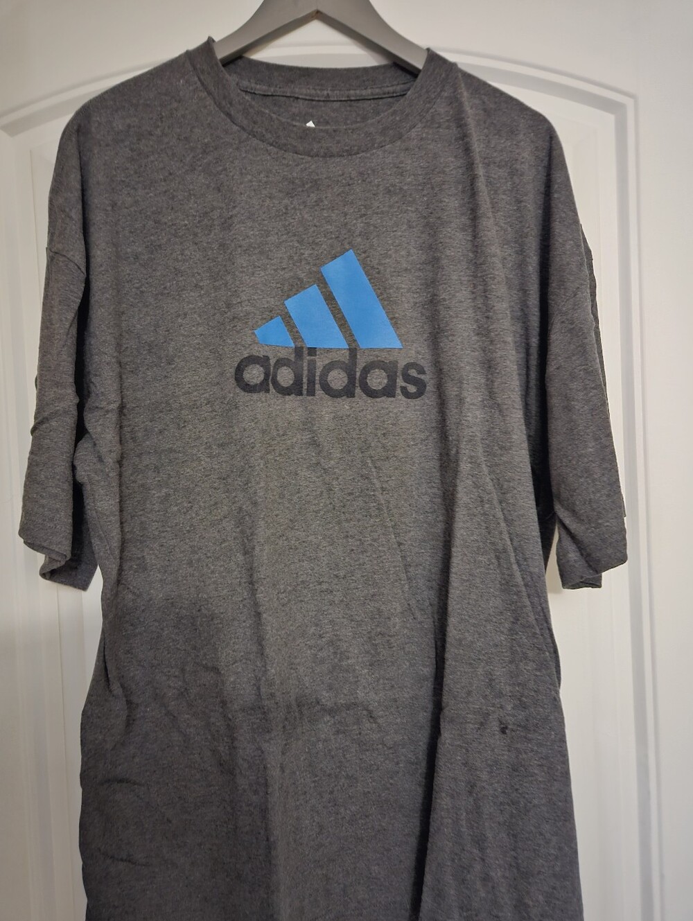 Adidas Men’s Gray Logo T-Shirt with Blue Accent